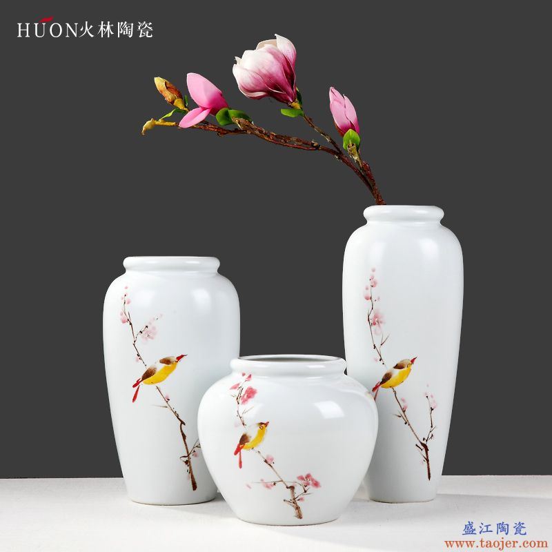 创意现代新中式陶瓷花瓶摆件简约花鸟罐彩绘客厅电视酒柜玄关摆设