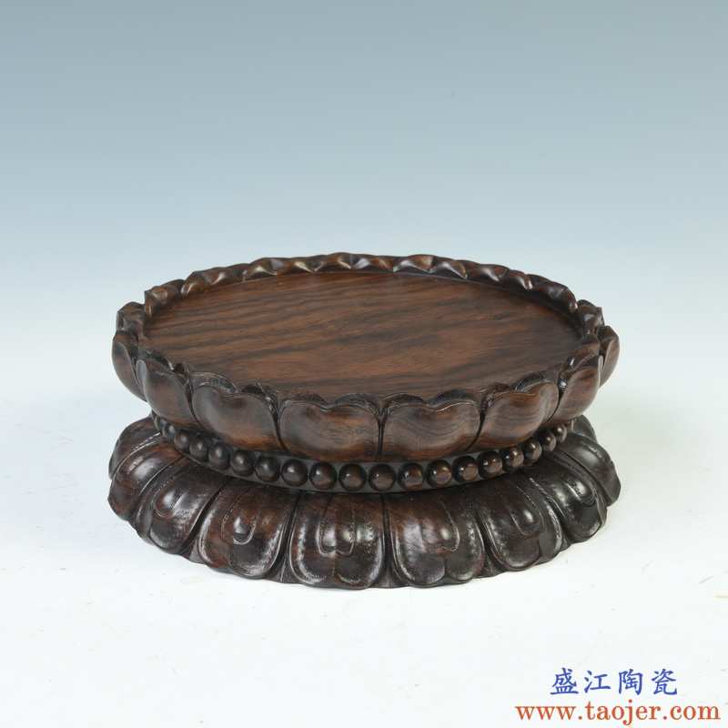 黑檀木雕工艺品佛像底座实木圆形菩萨观音莲花台供奉加高底座木质