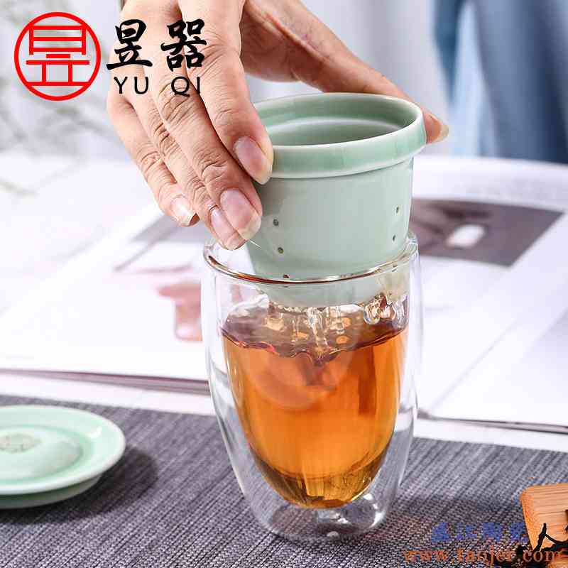 昱器 玻璃杯陶瓷内胆过滤茶水分离泡茶杯子茶漏水杯家用办公茶杯