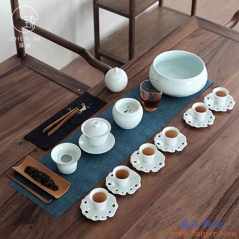 臻泥日式茶艺功夫茶具套装整套家用陶瓷盖碗品茗茶杯茶漏茶洗套组