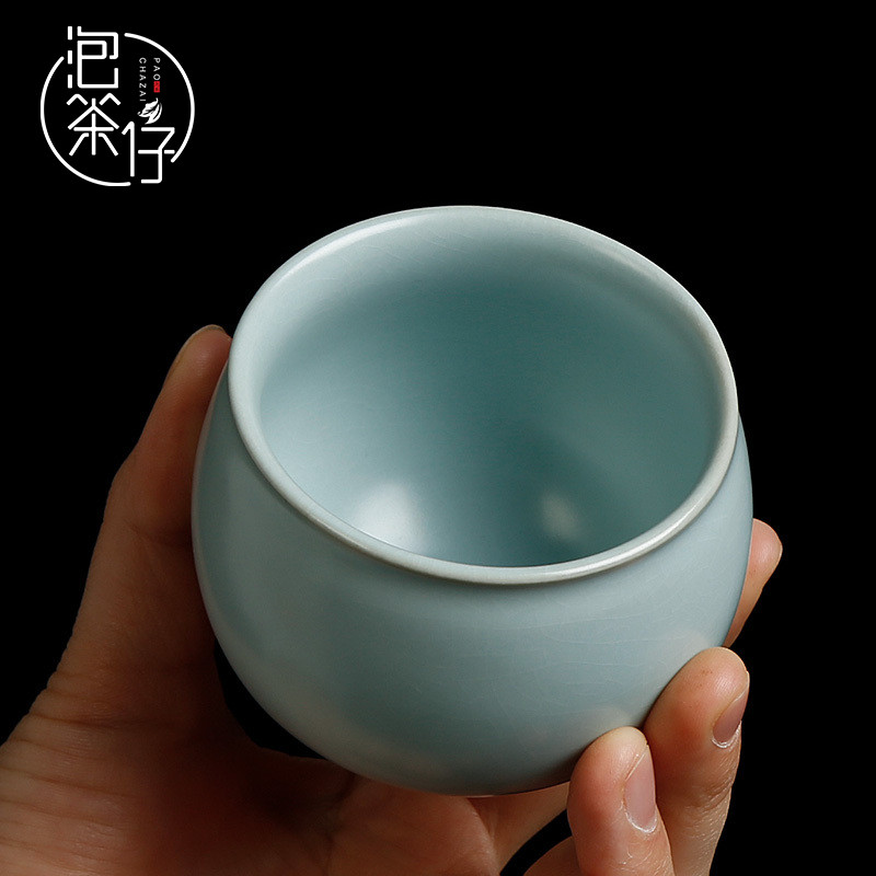 天青色汝窑功夫茶杯汝瓷蝉翼可养开片大号主人杯茶盏杯单杯品茗杯
