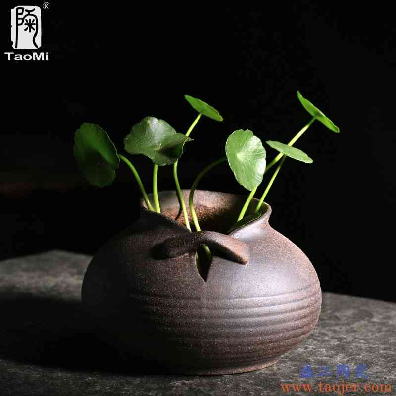 陶迷粗陶花瓶复古手工日式花插陶瓷花器茶具摆件中式陶艺小花瓶